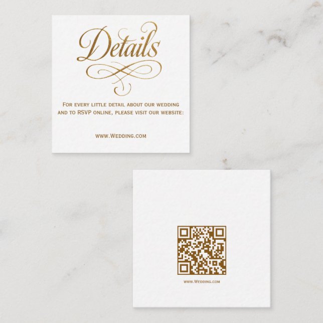 Cartão de Detalhes de Casamento com QR em Caligraf (Frente/Verso)