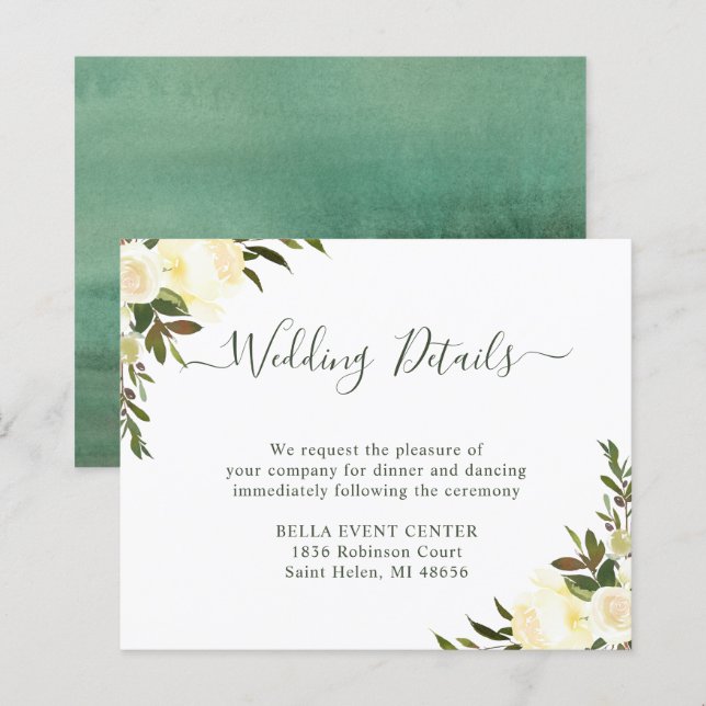 Cartão de Detalhes de Casamento com Vegetação Rúst (Frente/Verso)