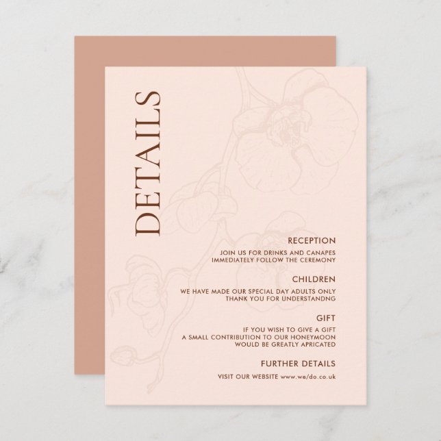 Cartão de Detalhes de Casamento da Orquídea Latté  (Frente/Verso)