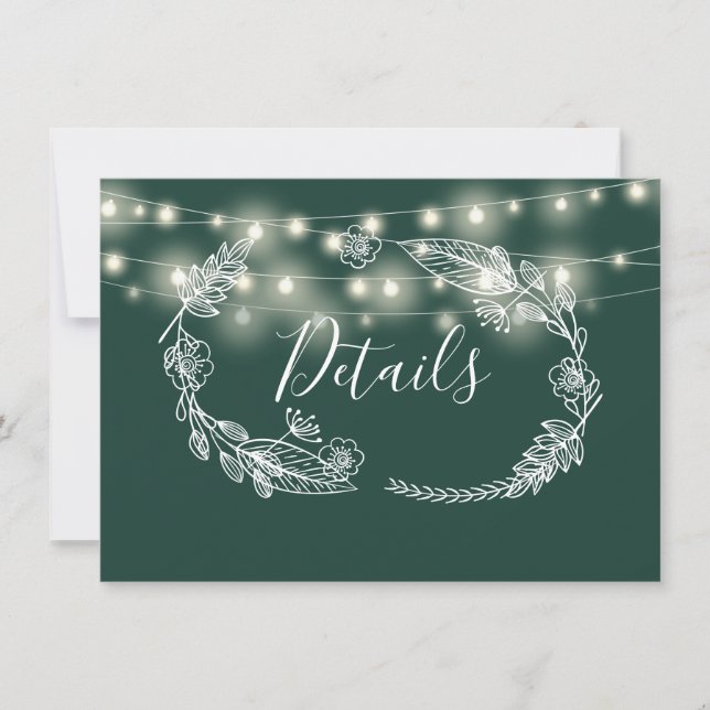 Cartão de Detalhes de Casamento das Luzes de Corda (Frente)