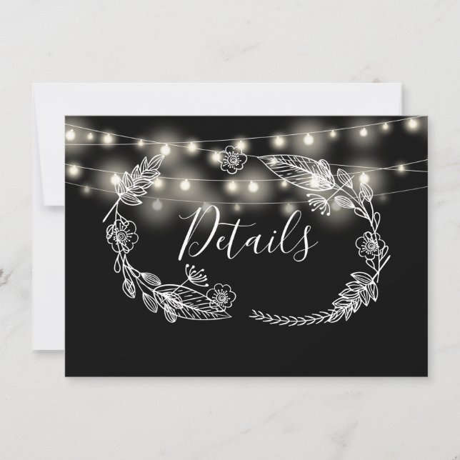 Cartão de Detalhes de Casamento das Luzes de Corda (Frente)