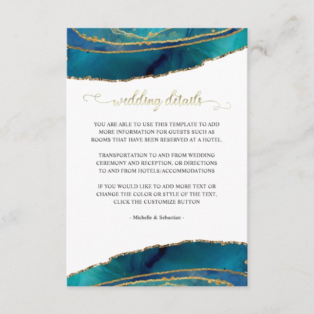 Cartão de Detalhes de Casamento de Agate Dourado d (Frente)