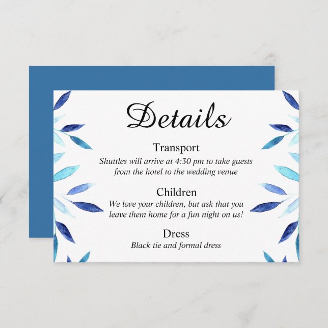 Cartão de Detalhes de Casamento de Cor de Água Bot (Frente/Verso)