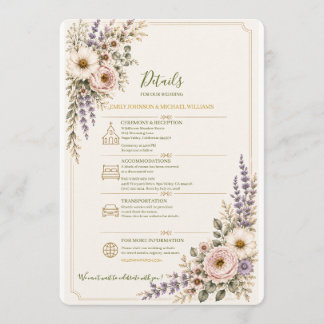 Cartão de Detalhes de Casamento de Flores Silvestr