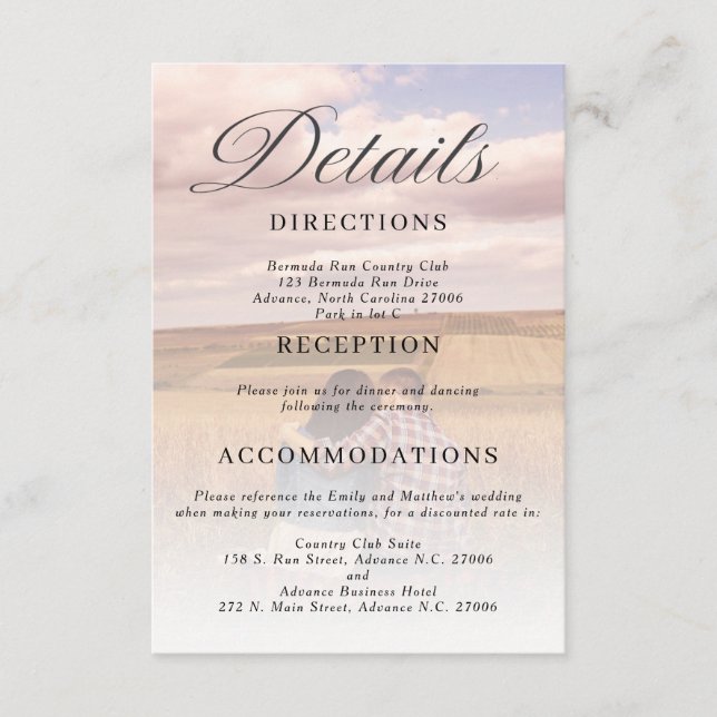 Cartão de Detalhes de Casamento de Foto Minimalist (Frente)