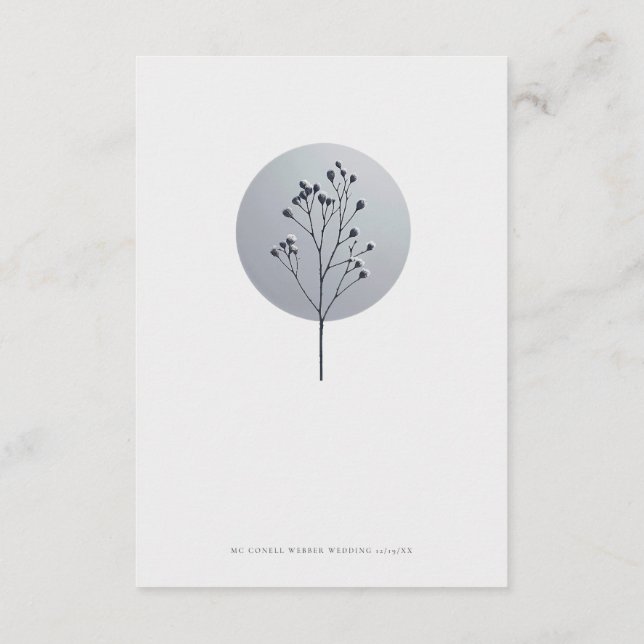 Cartão de detalhes de casamento de galho com neve (Verso)