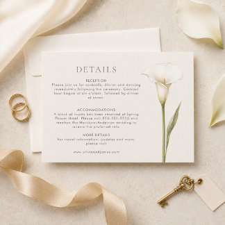 Cartão de Detalhes de Casamento de Lírio Calla Bra