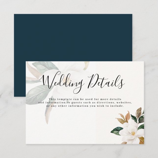 Cartão de detalhes de casamento de magnólia de rot (Frente/Verso)