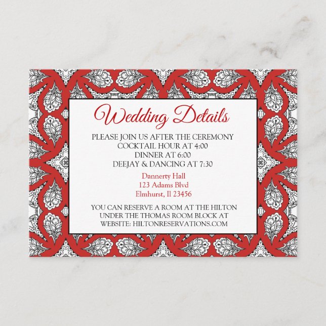 Cartão de Detalhes de Casamento de Mandala Preto e (Frente)