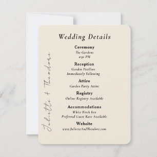 Cartão de Detalhes de Casamento de Marfim Elegante