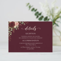 Cartão de Detalhes de Casamento de Outono Burgundy