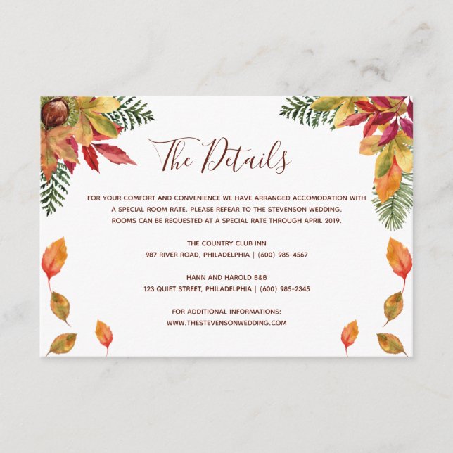 Cartão de detalhes de casamento de outono para se  (Frente)