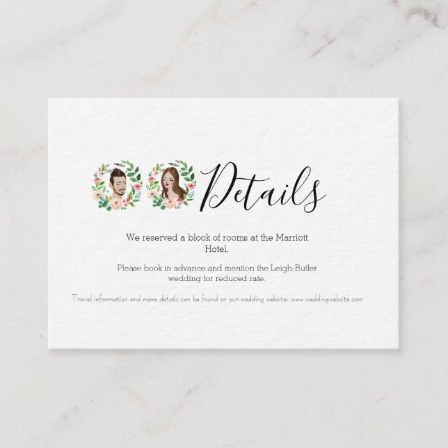 Cartão de Detalhes de Casamento de Praia Ilustrado (Frente)