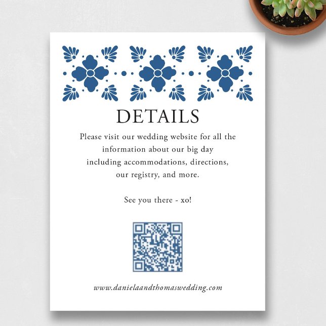 Cartão de Detalhes de Casamento do Estilo Talavera (Talavera Style Wedding Details Card with QR Code)