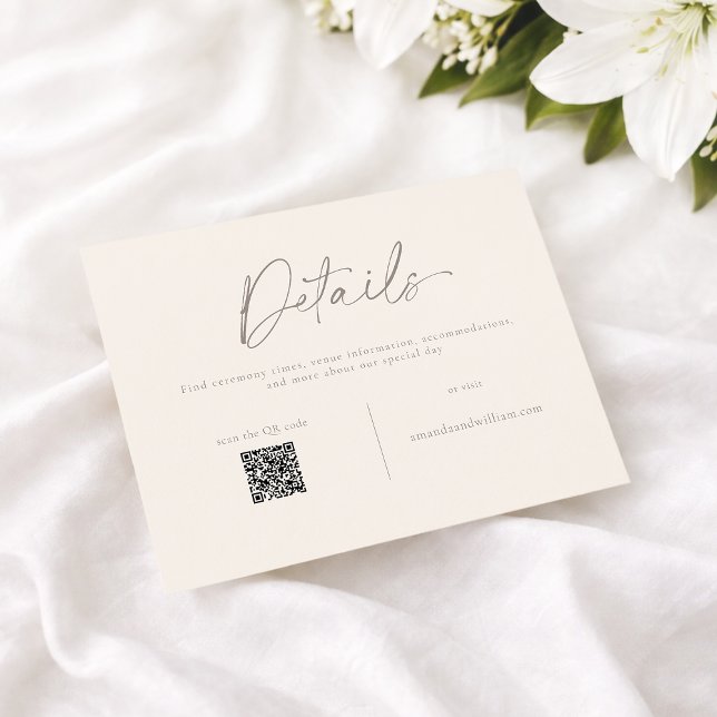 Cartão de Detalhes de Casamento Elegante com Códig (Criador carregado)