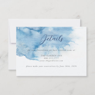 Cartão de Detalhes de Casamento em Aquarela Azul E