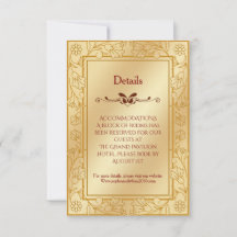 Cartão de Detalhes de Casamento em Metalizado Dour