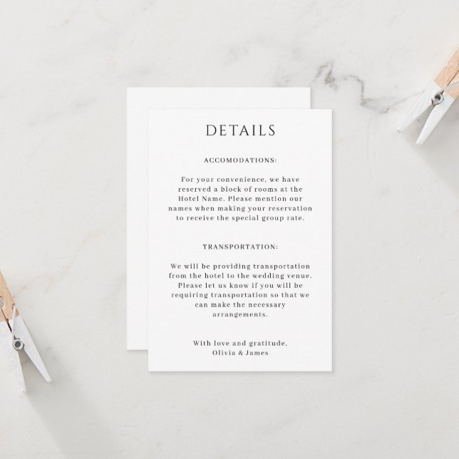 Cartão de Detalhes de Casamento em Pé (Frente/Verso In Situ)