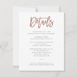 Cartão de Detalhes de Casamento em Rose Gold com L