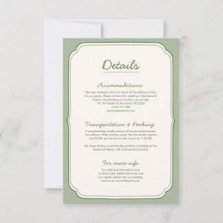 Cartão de Detalhes de Casamento em Verde Sage Eleg