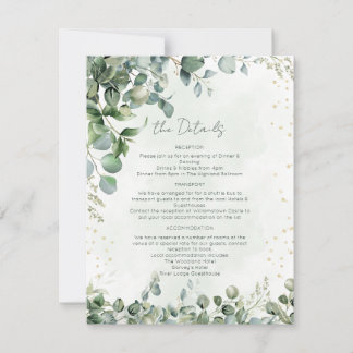 Cartão de Detalhes de Casamento Eucalyptus Verde e