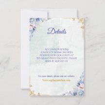 Cartão de Detalhes de Casamento Floral Azul Poeire