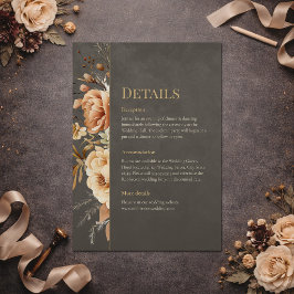Cartão de Detalhes de Casamento Floral Bege Elegan