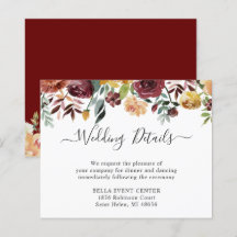 Cartão de Detalhes de Casamento Floral Borgonha Ec