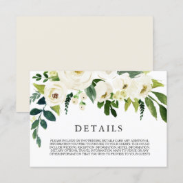 Cartão de Detalhes de Casamento Floral Branco e Cr