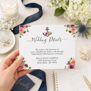 Cartão de Detalhes de Casamento Floral de Âncora N