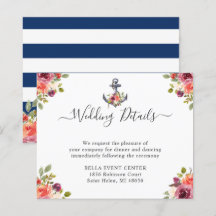 Cartão de Detalhes de Casamento Floral Náutico Eco