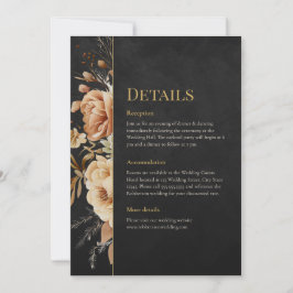 Cartão de Detalhes de Casamento Floral Preto Flore