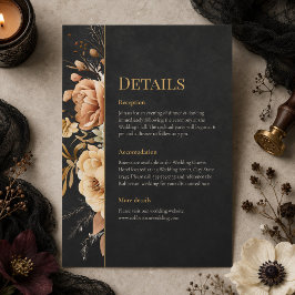 Cartão de Detalhes de Casamento Floral Preto Flore