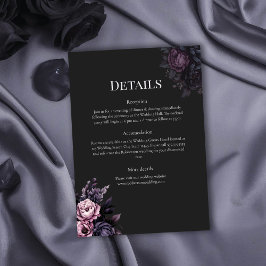 Cartão de Detalhes de Casamento Floral Preto Gótic