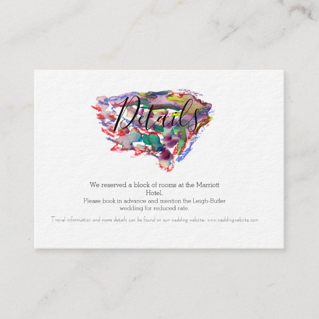 Cartão de Detalhes de Casamento Floral Púrpura de  (Frente)