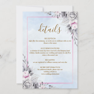 Cartão de Detalhes de Casamento Floral Rosado