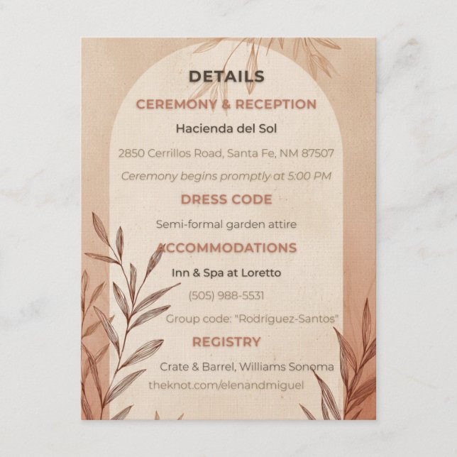 Cartão de Detalhes de Casamento Inglês com Arco de (Frente)