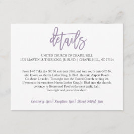 Cartão de Detalhes de Casamento | Lavanda com letr