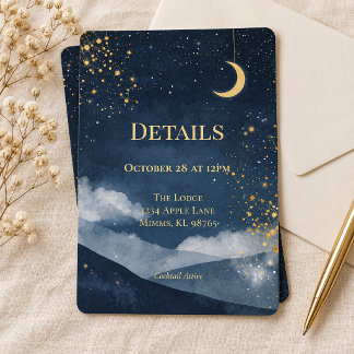 Cartão de Detalhes de Casamento Lua Celestial Navy