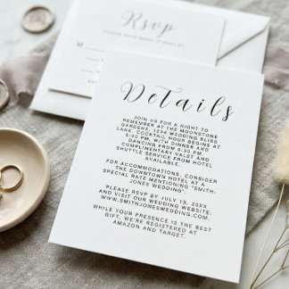 Cartão de Detalhes de Casamento Minimalista