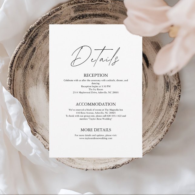 Cartão de Detalhes de Casamento Minimalista (Criador carregado)