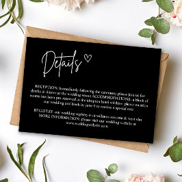 Cartão de Detalhes de Casamento Minimalista Preto