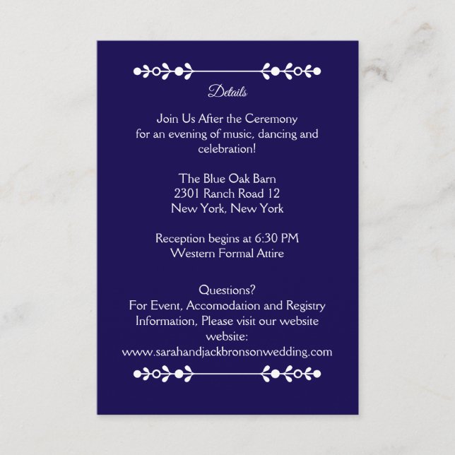 Cartão de Detalhes de Casamento Moderno em Azul Na (Frente)