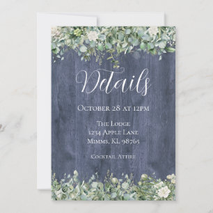 Cartão de Detalhes de Casamento Navy Wood Eucalypt