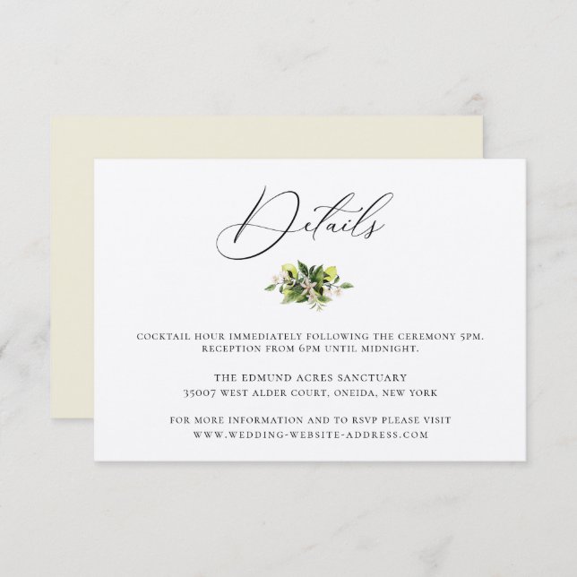 Cartão de Detalhes de Casamento para Limões Botâni (Frente/Verso)
