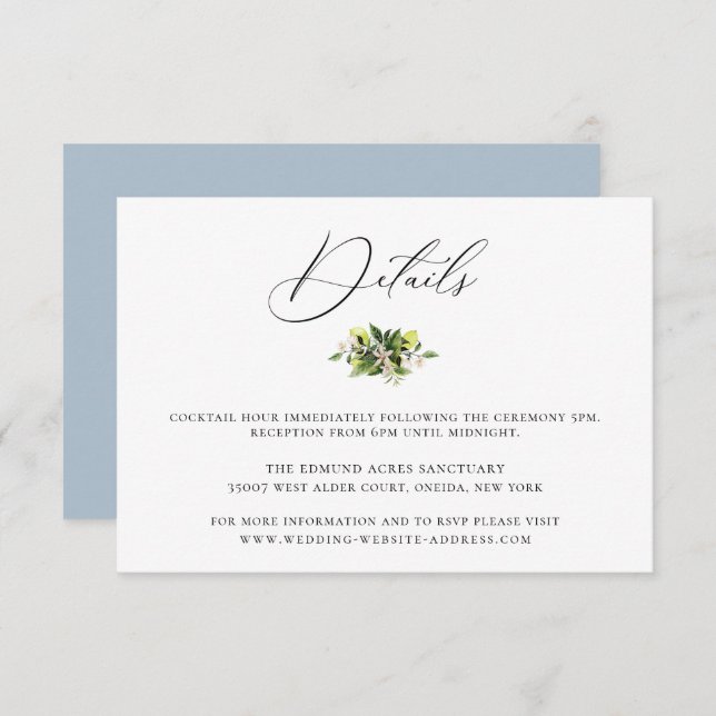 Cartão de Detalhes de Casamento para Limões Botâni (Frente/Verso)