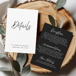 Cartão de Detalhes de Casamento Preto e Branco Ele