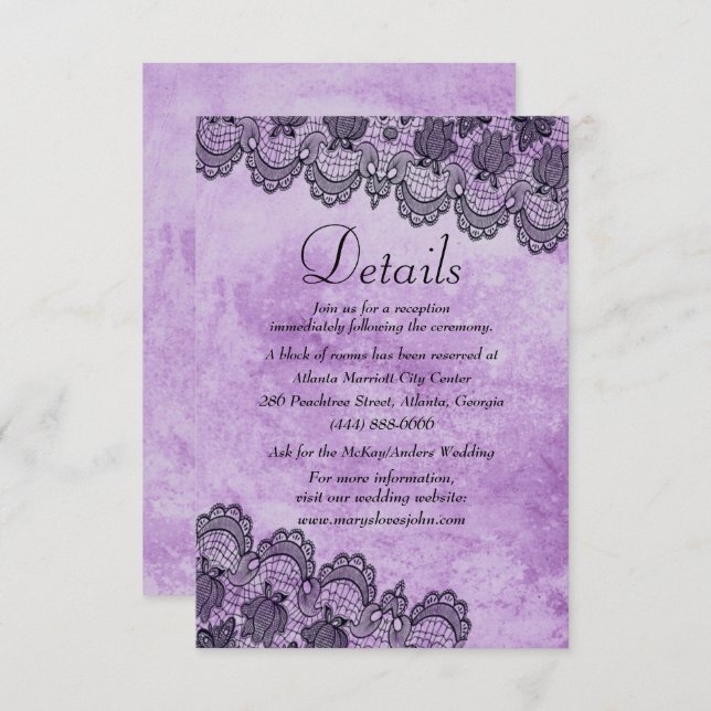 Cartão de Detalhes de Casamento Purple Gothic Blac (Frente/Verso)