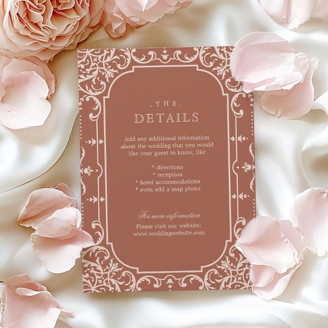 Cartão de detalhes de casamento romântico vintage  (Terracotta romantic vintage wedding details card)