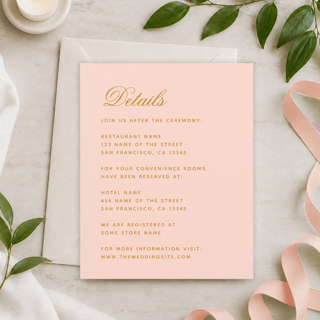 Cartão de Detalhes de Casamento Rosa com Orçamento (Criador carregado)
